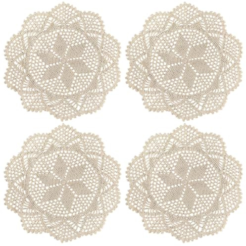 BOSREROY 4 tapetes de encaje hechos a mano, diseño fino de ganchillo, para mesas, bodas, decoración del hogar y fiestas, poliéster de calidad, ideal para comedor y manualidades, 30 cm