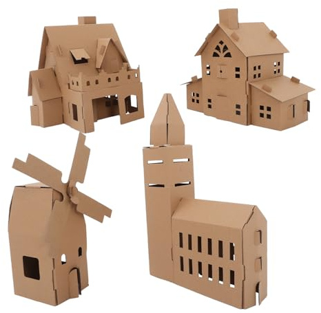 BESPORTBLE Bastelset für Papphaus 4 Satz Selbstgemacht Minihaus aus Papier zum Selberbauen und Bemalen mit Kreativem Design für Kinderfreundliche Bildungsaktivitäten und Indoor Spielspaß