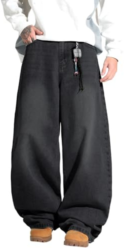 Zewool Pantalones vaqueros de corte ancho para hombre, estilo gótico Y2K, hip hop, holgado, para patinadores, ropa de calle, A negro., M