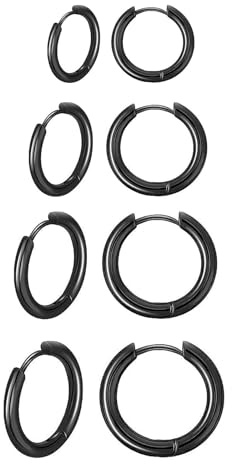 4 Pairs Stainless Steel Hoop Earrings, black hoop earrings, for Men and Women(Black 8mm/10mm/12mm/14mm)