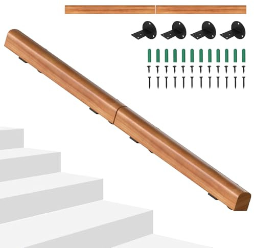 Hebitod - Barandilla de madera de pino, pasamanos de escalera de 120 cm, madera antideslizante semirredonda, para instalación en pared con material de montaje, para barandillas de escalera interior
