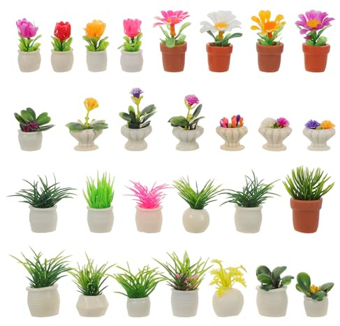 BESPORTBLE 28pièces Plantes Miniatures Résine pour Maison de Poupée Décoratives Pot Fausses Plantes de Jardin Petites Fleurs Artificielles sans Entretien
