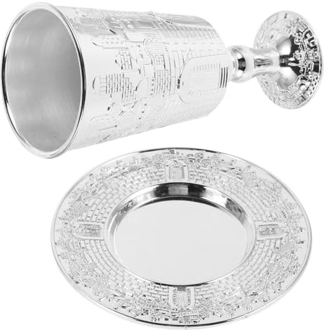 OUNONA Set de Tasse Kiddush Shabbat Alliage de Zinc avec Saucier Vintage Coupe à Vin Judaica pour Pâque et Célébrations Juives