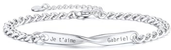 JSDDE Bracelet Identifacation Personnalisé Prénom Initiales Acier Inoxydable Bracelet Homme Charme Plaque Identité à Chaîne Cubaine Personnalisable Gravure Texte Cadeau Hommes (Argent Barre Torsadée)