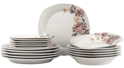FESTA ITALIA Geschirrset 6 Personen - 18 Teilig - Tellerset aus Porzellan - Weiß Essgeschirr Set - Schüssel- und Tellerset - Modern Tafelservice - Teller - Essservice - Geschirr Set 6 Person