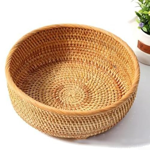 Frutero de mimbre hecho a mano hecho de ratán natural, adecuado para el almacenamiento de frutas de cocina y mejorar el espacio con un cálido estilo étnico (mediano 23 x 9 cm)