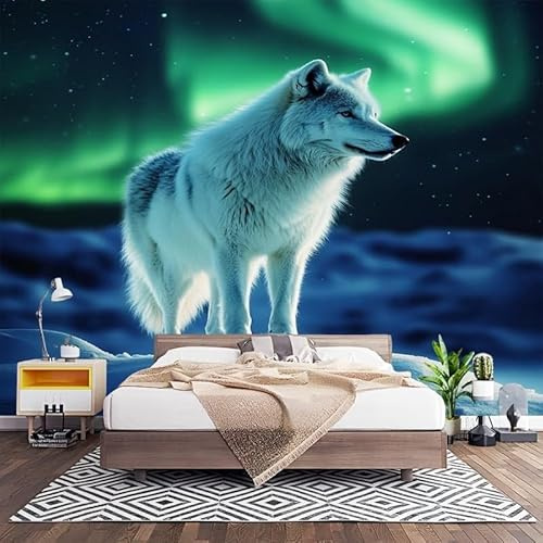 Fotomurales Decorativos Animal Lobo áRtico Papel Pintado Pared 200x140 cm Paisaje áRtico Papel Pintado Tejido No Tejido Decoración de Pared, Salones, Habitaciones Moderna Fotográfico