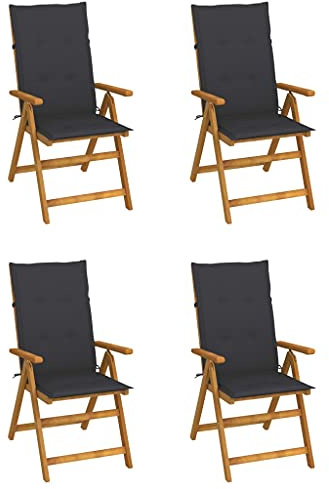 Owoxanthellate 4er Set Hochlehner Gartenstuhl Akazie klappbar 5-Fach verstellbar mit Anthrazit Auflage 57 x 69 x 111 cm wetterfestes Holz für Balkon Terrasse Garten und Camping