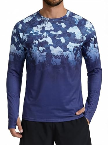 XiaoMoSha Rash Guard Mens UPF 50+ Sun Protection Rash Vest Long Sleeve Swimming Tops Quick Dry Sun Shirt Light Weight Breathable T-Shirt for Running Sport Fishing Hiking S-2XL