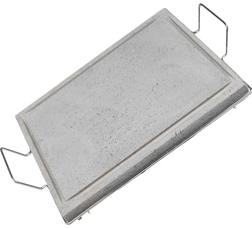 Pietra Lavica dell'Etna Professionale Piastra ollare 2.2 cm con Supporto manici Metallo cottura Dietetica con Canale Raccogli Grassi per Barbecue e Fornelli Vari Forma Made in Italy (pietra 40x60)