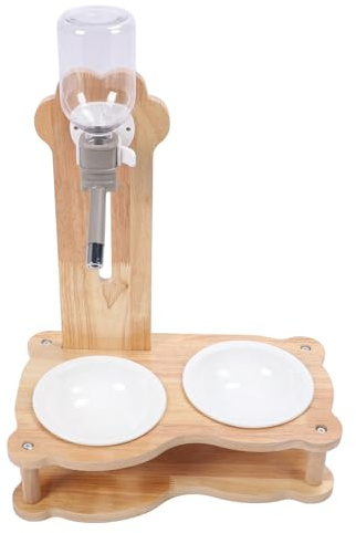 Thonlai Wood Raised Cat Food Bowls 2 in 1 Automatic Pet Feeder and Water Dispenser with Stand for Cats Dogs Elevated Food Water Bowl Set