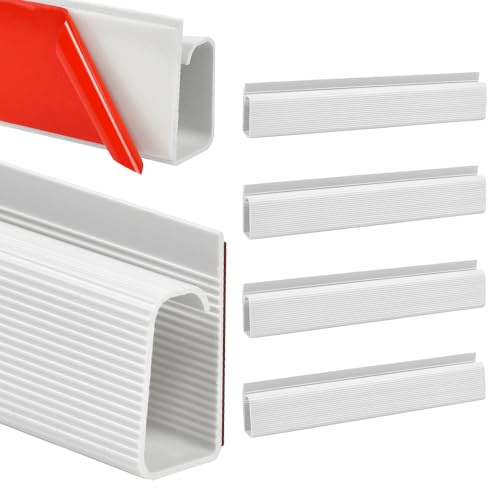 4 Organizador Cables Escritorio Bajo Mesa 30cm, Canaleta Adhesiva Forma J | Cubrecables Pared Blanco PVC, Pasacables para Ocultar Cables TV Salon, Soporte Adhesivo Sin Taladro, Guia Anti Caidas