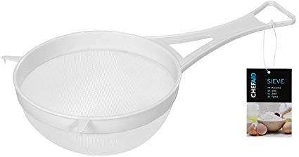 Chef Aid 18cm Wide Nylon Mesh Plastic Strainer in White - Ideal for Draining, Straining, and Washing Beans, Fruits, Vegetables, Salads, and More - BPA Free, Dishwasher Safe