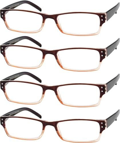 eyekepper 4 Paires Classic Lunettes de Lecture pour Femmes Hommes Rectangulaires avec Charnières à Ressort