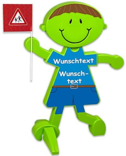 UvV 3D Verkehrssicherheitsmännchen Warnschild spielende Kinder, Achtung Kinder Warnfigur Aufsteller reflektierend - Sicherheit Luca-Vorsicht (Blau - Wunschtext)