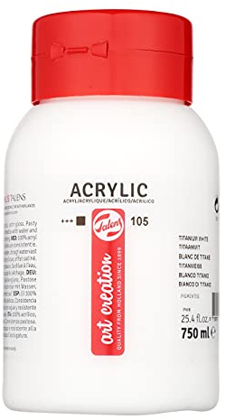 Talens Art Creation Bote de pintura acrílica - 750 ml Blanco titanio 105 - Opaco y resistente a la luz - Versátil y acabado brillante como la seda