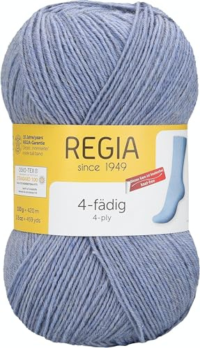 REGIA 4-fädig Uni 9801268-01980 graublau meliert Handstrickgarn, Sockengarn, 100g Knäuel