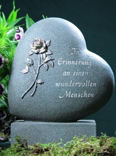 Grabherz mit Rose und Aufschrift, anthrazit