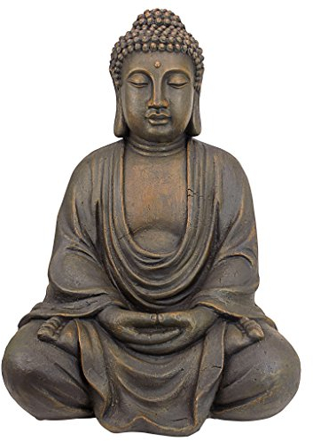 Design Toscano Budda Meditativo del Grande Tempio Statua da giardino, poliresina, pietra scura, Media 66 cm