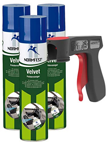 AUPROTEC Pistolengriff + Normfest Polsterreiniger Velvet Auto Innenreiniger Fleckenentferner Reiniger Schaum 3x 400ml