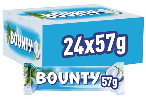 BOUNTY Barres Chocolat au Lait & Noix de Coco 24 Sachets de 2 Barres | Barre chocolat au lait et noix de coco, le plaisir exotique en Grand Format à partager au bureau ou à la maison