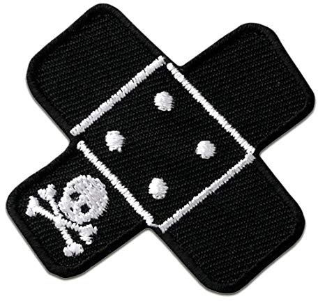 Mono-Quick Pflaster Flicken Mit Totenkopf Aufnäher zum Aufbügeln 5 x 5 cm Bügelbild für Erwachsene mit Skull Vintage Edgy Statement, Bügelpatch Patches Bügelflicken Geschenk