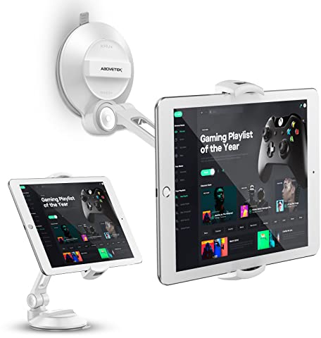AboveTEK Tablet & Handy Ständer mit Saugnapf – Faltbare 360° Halterung Auto für iPad/Smartphones (4–11 Zoll), ideal fürs Auto, Zuhause & Büro (Weiß)