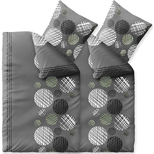 CelinaTex Touchme Biber Bettwäsche 155 x 220 cm 4teilig Baumwolle Bettbezug Ciara Punkte Streifen grau anthrazit weiß