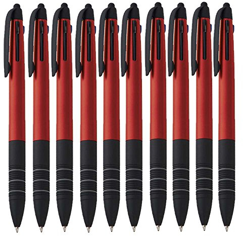 10er Set Dreifach Kugelschreiber drei Farben Blau Rot und Schwarz und Touchpen Eingabestift4in1 Schreibgerät von notrash2003® (Rot)