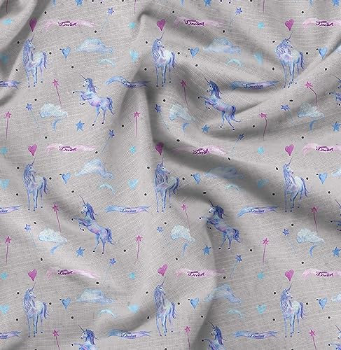 Soimoi Grau Baumwolle Batist Stoff Cloud & Einhorn Tier Dekor Stoff gedruckt 1 Meter 42 Zoll breit