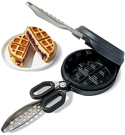 Piastra per waffle ripieni in alluminio pressofuso, diametro 12,7 cm, spessore 5,1 cm, ferro per waffle belga, antiaderente, con manici resistenti al calore, compatibile con gas, elettrico e altro
