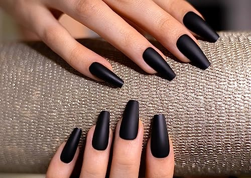 AiN Katy - schwarz lang - nägel zum aufkleben 24 Stück - press on nails schwarze kurz selbstklebend lang kiss nägel schwarz rot künstliche fingernägel zum aufkleben weihnachten