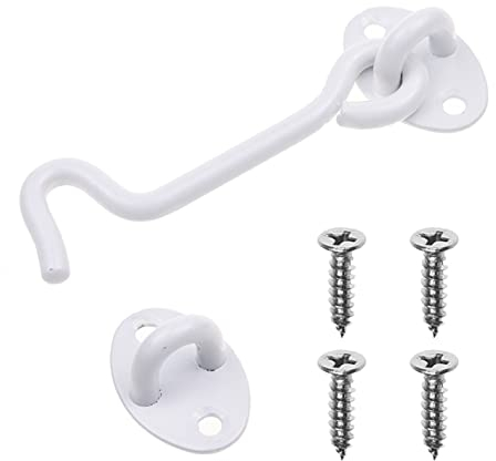 Eco-Fused Chiusura con Gancio e Occhiello Resistente da 4 Pollici - 2x Serratura per Porte a Battente (Bianco), 8x Viti di Montaggio (1x 4 Chiusura con Gancio e Occhiello (Bianco))