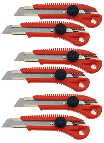 varivendo Teppichmesser & Cuttermesser Set – 6x Profi Cutter, 18 mm breite Klinge, Stabiles Aluminium-Gehäuse, Automatikmesser für Handwerk & Gewerbe