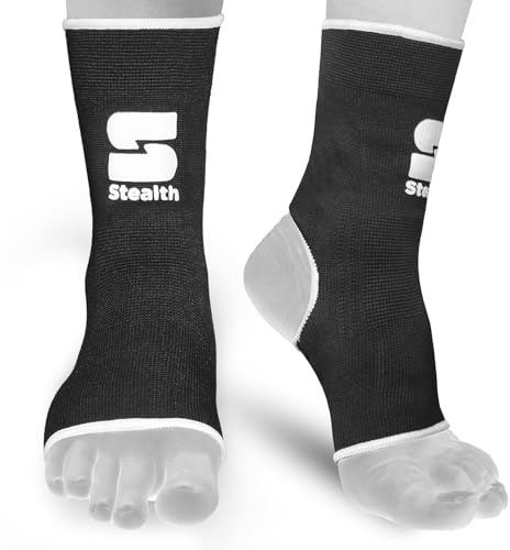 Stealth Sports Ankle Support |Durable Compression Ankle Support for MMA, Muay Thai, Kickboxing, and Gym Training | Flexible, Breathable, and Non-Slip Design for Maximum Stability (Black, S/M)