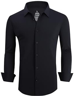 SAMERM - Camisa de vestir para hombre, antiarrugas, con tecnología de absorción de humedad, súper elástica, casual, con botones, Large