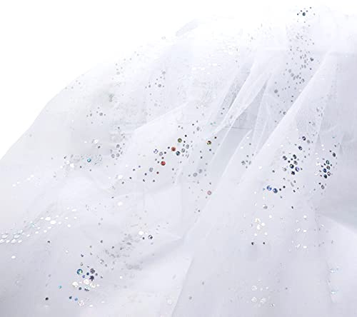 Wambere 160cm x 5m Tüll Stoff,Glitzer Tüll Dekostoff mit kleine Pailletten Dekostoff Tüll Stoff für Hochzeit Party Bankett Deko Handwerk Hochzeit Tischedeko Geschenk Bogen Dekostoff,Weiss