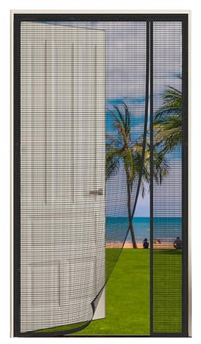 AQKaki Magnet Fliegengitter Tür, 140x215cm Fiberglas Seitliche Öffnung Fliegenvorhang Stärkere Magneten Insektenschutz Balkontür Magnetvorhang Fliegentür Ohne Bohren für Terrassentür Wohnzimmer