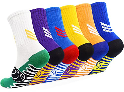 GRPSKCOS Kinder Sport Socken- 6 Paare Jungen Sportliche Baumwolle Socken Kalb Trainer Volleyball Outdoor Running Basketball Schule für Jungen Mädchen 5-14 Jahre