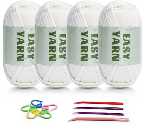 4 X 50g Häkelwolle Easy Yarn Schlauchgarn Häkelwolle Für Anfänger | Wolle Zum Häkeln, Schlauchgarn Zum Häkelns Häkelgarn Anfänger Häkelns Dicke Wolle Gut Sichtbare Maschen Wolle Weiß