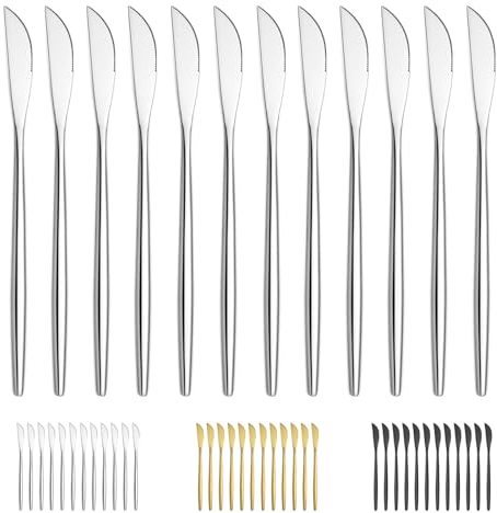 Bestdin Tafelmesser, Tafelmesser Set 12 Stück (21cm,8.3 zoll), Exquisite Besteck Messer aus Edelstahl, Frühstücksmesser/Buttermesser/Dessertmesser für Heimgebrauch Haus Küche, Spülmaschinenfest
