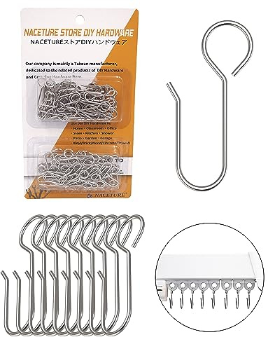 Metal Curtain Hooks for Drapes – 100 Pack Drapery Hooks Curtain Track Hooks Hanger S Hooks Stainless Steel Hardware Hooks Small Clips for Ceiling Curtains Track Indoor/Shower/Window | For ceiling curtain tracks, drapes, shower curtains and window curtains.