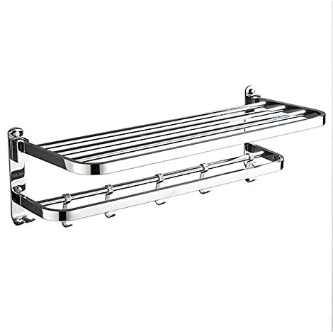 Etagere Salle De Bain Tablette de Toilette avec Porte-Serviettes Pliable Porte-Barres et Crochets de Serviettes de Serviettes murales murales à Double Serviette 23,6 Pouces Support Douche