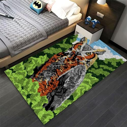 AMBATTERY Knüpfkissen Eule Tier Latch Haken Teppich Kits Für Erwachsene Kinder Bedruckte Leinwand Häkeln Handarbeit Handwerk Teppich Kissen Matte Wandteppich 21x29in