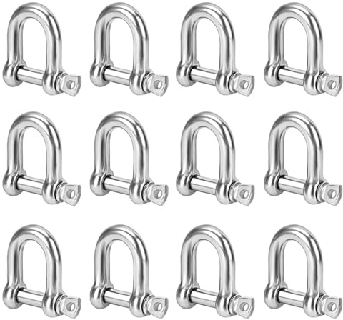 12 Stücke M5 Edelstahl Schäkel Stahl Verzinkt D Ring Schäkel Sperren Gerade Rostfrei Ankerschäkel für Schwere Takelage,Kordeln,Drahtseil Stahlseil Verbinder Stahlkette