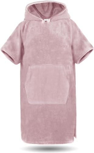normani Baumwoll Surfer Poncho - Strandponcho - Handtuch-Poncho - Unisex Strand Umziehhilfe - geschlossener Bademantel für Damen und Herren Rosa S-M