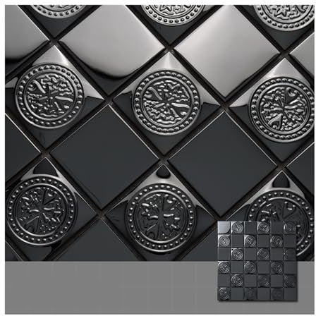 1 Stück Retro-Metallsteinmuster Glasmosaikfliese Hintergrundwand Eingang Wohnzimmer Esszimmer Kunst Wanddekoration Wandfliese 30x30mm (Color : Black, Size : 30x30)