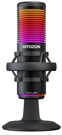 HITOZON Gaming USB Microphone,Microphone à condensateur USB avec RGB,Mute,Gain,Monitoring,Plug&Play USB mic for Gaming,Podcasts Videos,Streaming,Recording Support PS4/5/PC