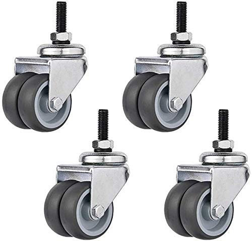 4 Lenkräder 50 mm Lenkrollen Gummi-Möbelrolle M6/M8/M10 Gewinderolle Doppelrad mit Bremsen Geräuschlos,Schwenkbar,M8