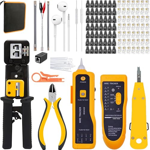 MAYLINE Crimp Tool RJ45 Pass Through Ethernet Computer Maintenance CAT5 CAT6 Cable Tester Repair Wire Stripping Cutter 6P 8P Crimper Cutter Network LAN Crimping Tool Kit Set(Orange)